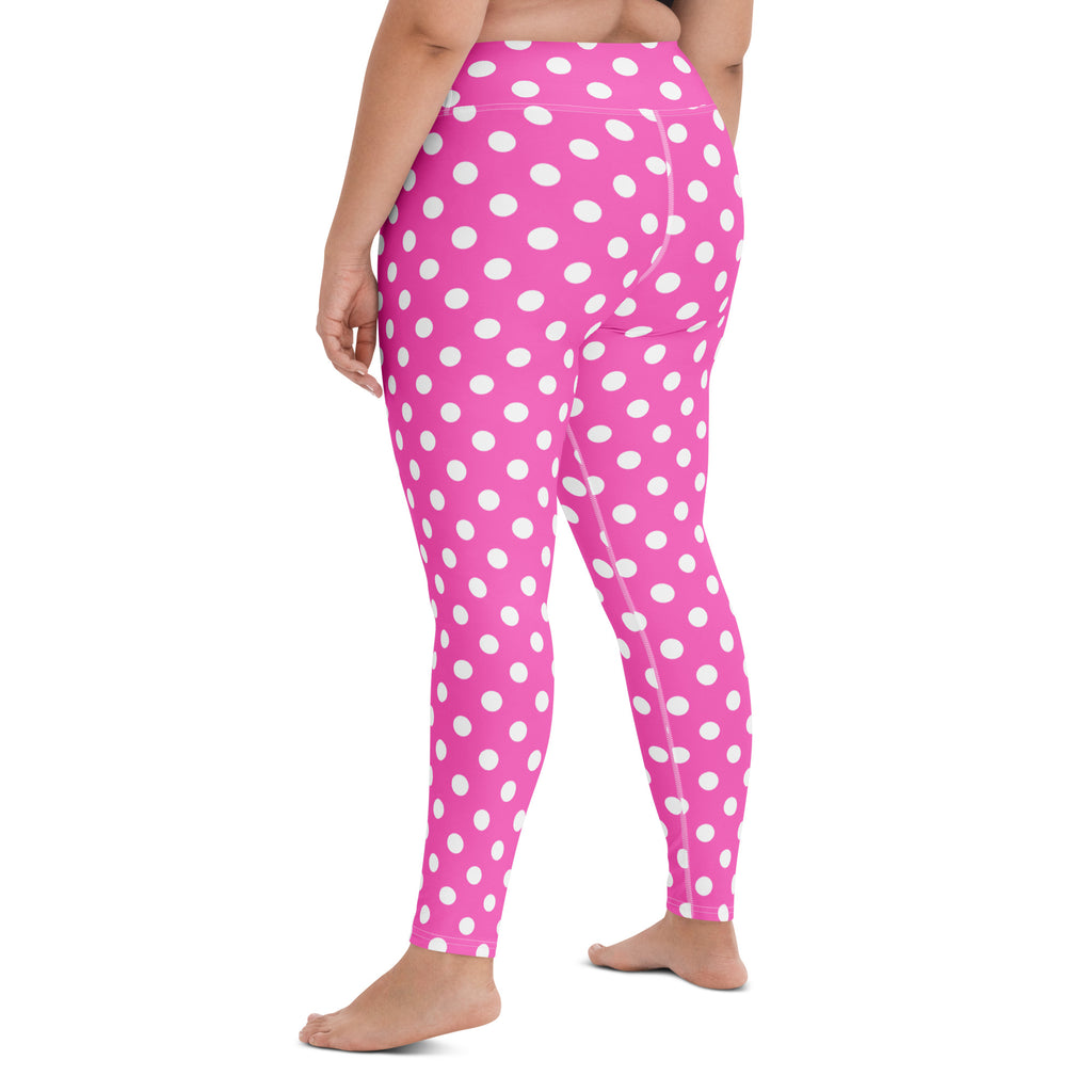 Women's Hot Pink Polka Dot Buttery Soft Yoga Leggings - Quick Drying, High Waisted Comfort