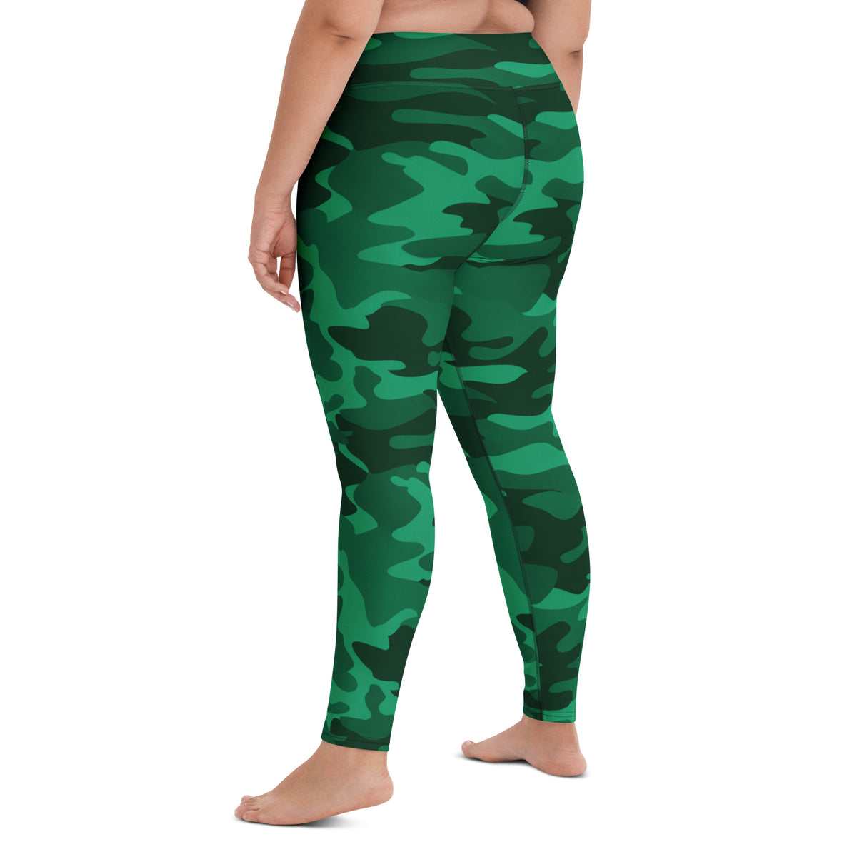 Women's Green Camouflage Buttery Soft Yoga Leggings - Quick Drying, High Waisted Comfort