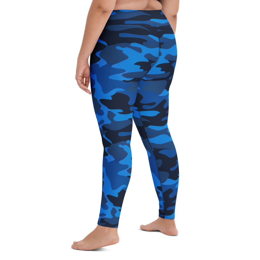 Women's Blue Camouflage Buttery Soft Yoga Leggings - Quick Drying, High Waisted Comfort