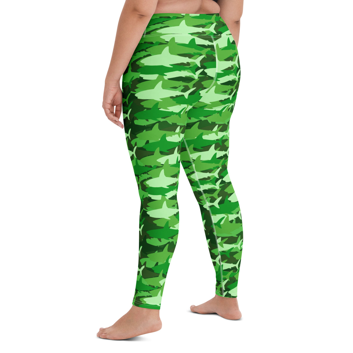Women's Green Shark Camouflage Buttery Soft Yoga Leggings - Quick Drying, High Waisted Comfort