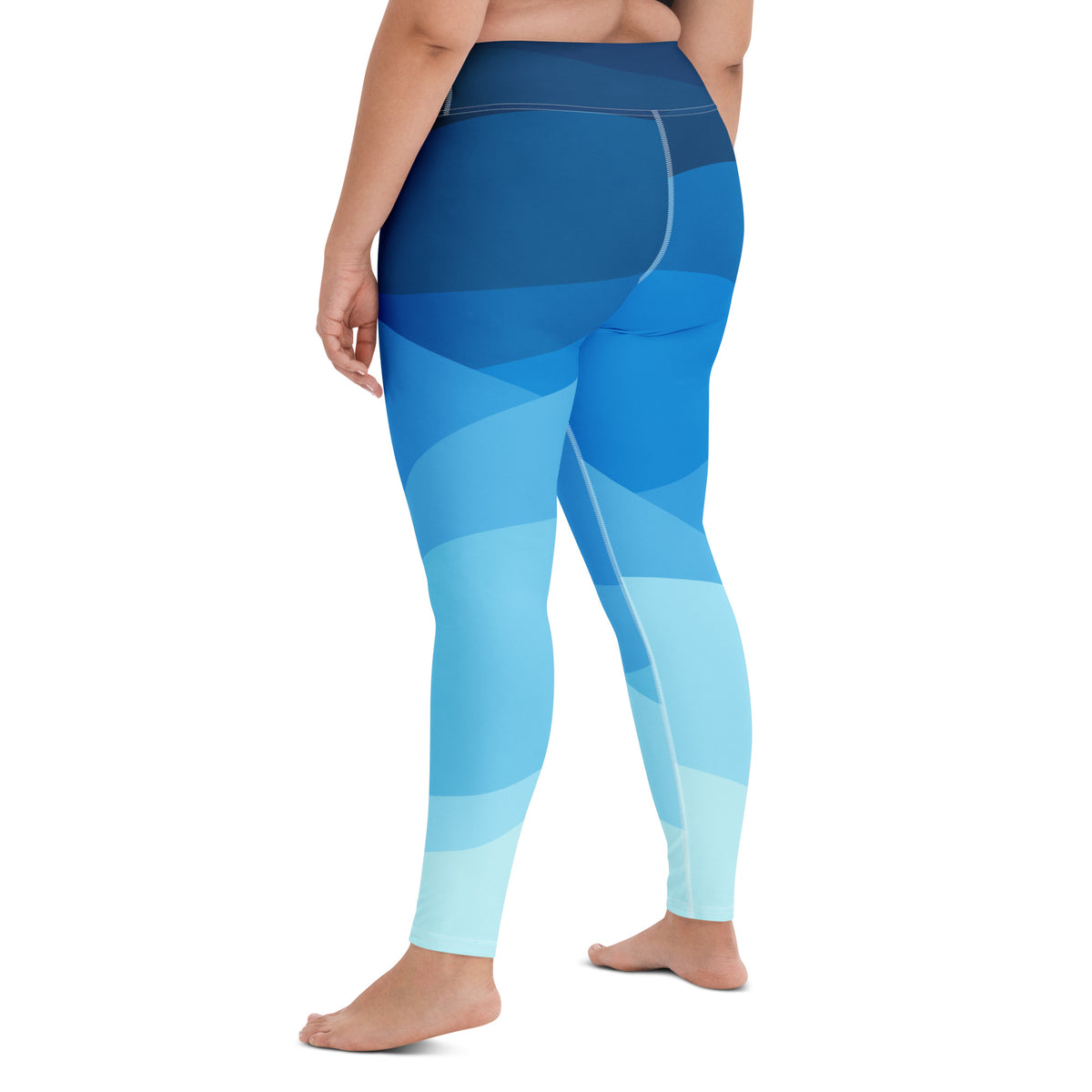 Women's Blue Ombre Ocean Waves Buttery Soft Yoga Leggings - Quick Drying, High Waisted Comfort