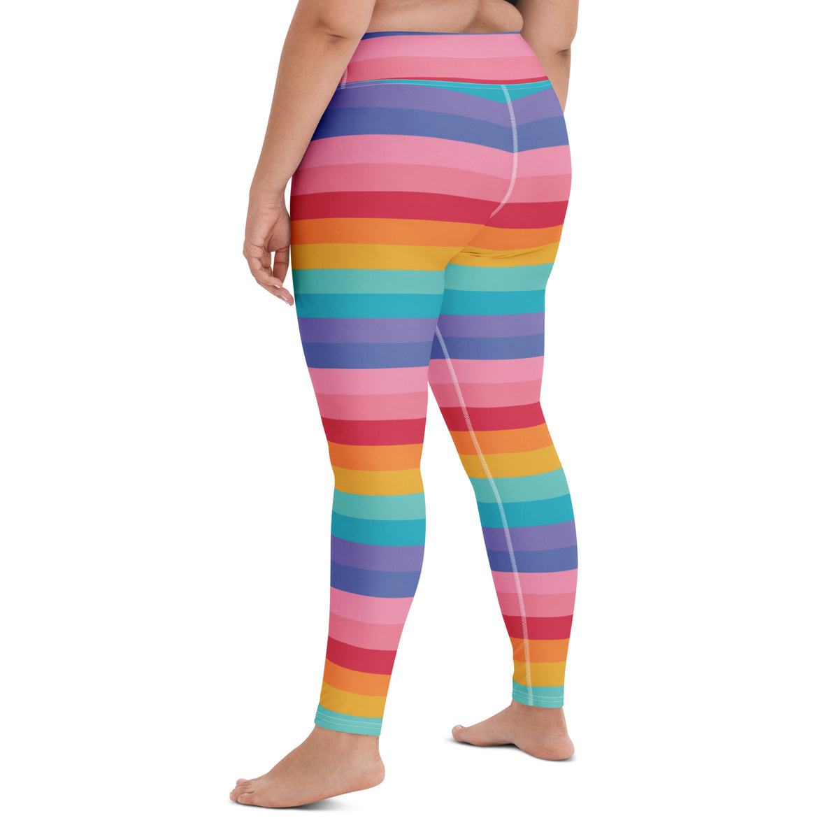 Women's Bright Striped Rainbow Buttery Soft Yoga Leggings - Quick Drying, High Waisted Comfort