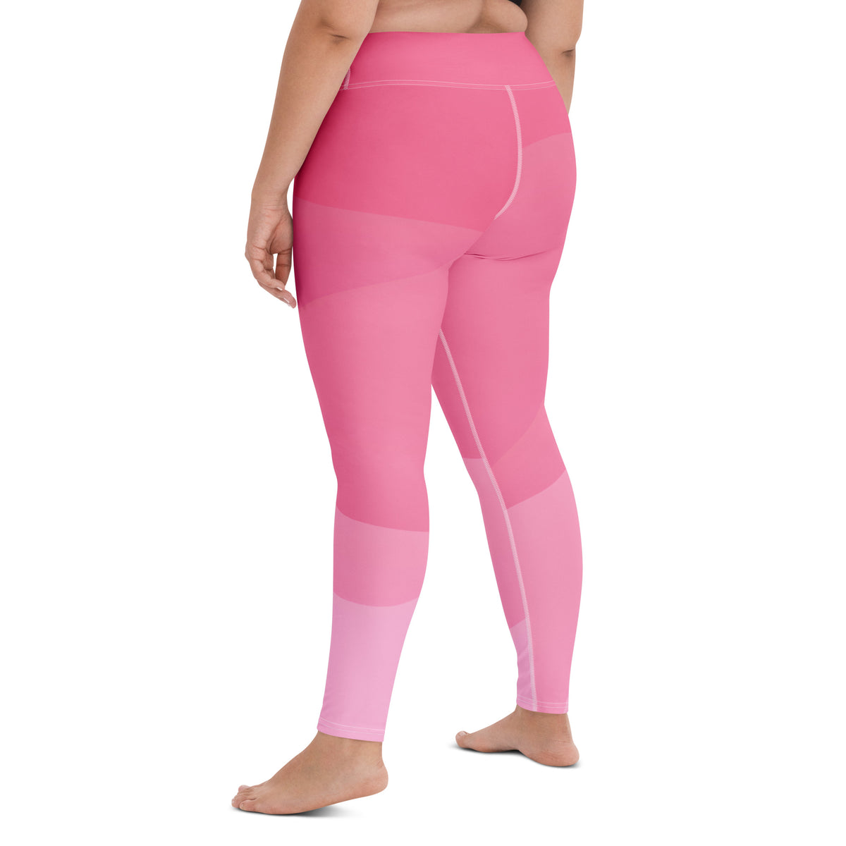 Women's Pink Ombre Waves Buttery Soft Yoga Leggings - Quick Drying, High Waisted Comfort