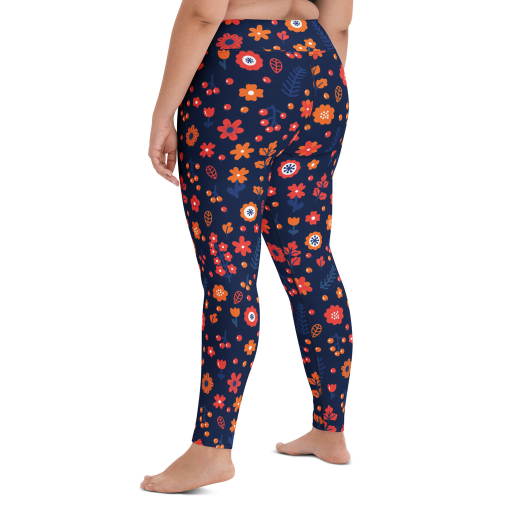 Women's Navy Floral Buttery Soft Yoga Leggings - Quick Drying, High Waisted Comfort