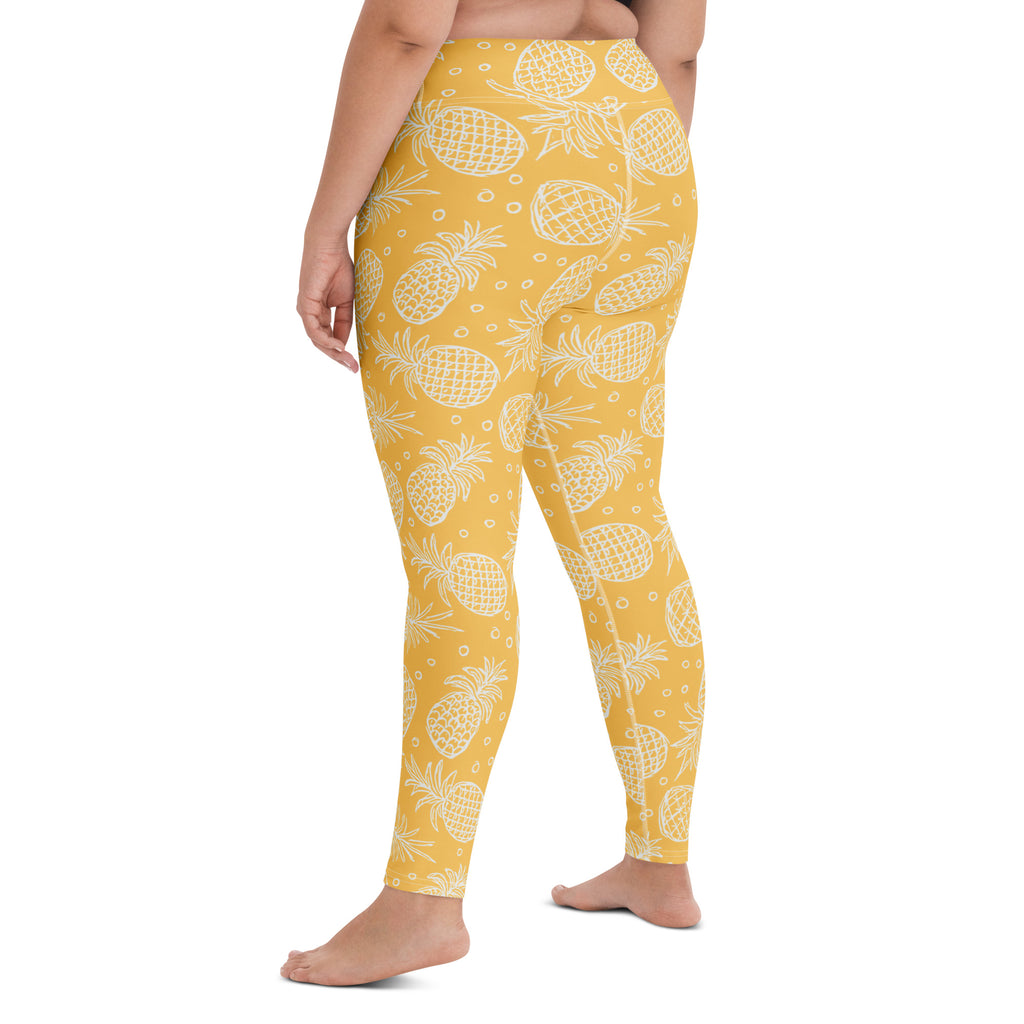 Women's Golden Yellow Pineapple Buttery Soft Yoga Leggings - Quick Drying, High Waisted Comfort