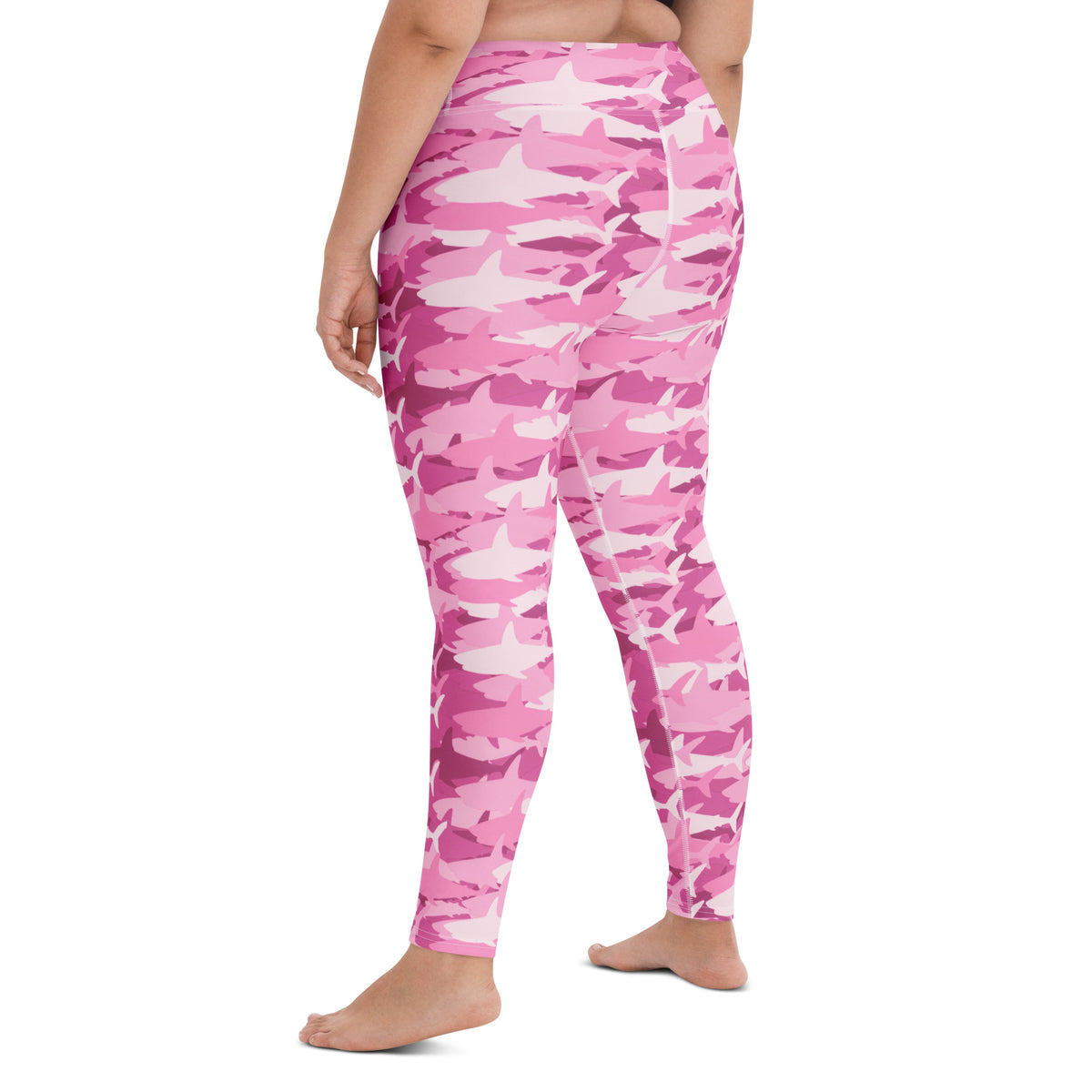 Women's Pink Shark Camouflage Buttery Soft Yoga Leggings - Quick Drying, High Waisted Comfort