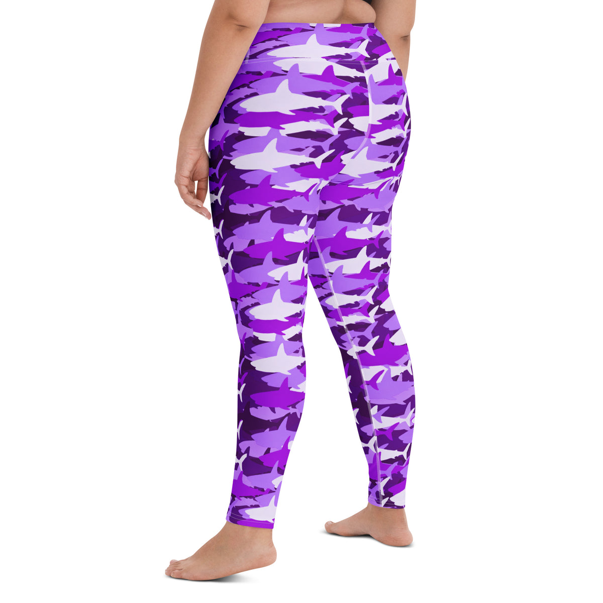 Women's Purple Shark Camouflage Buttery Soft Yoga Leggings - Quick Drying, High Waisted Comfort