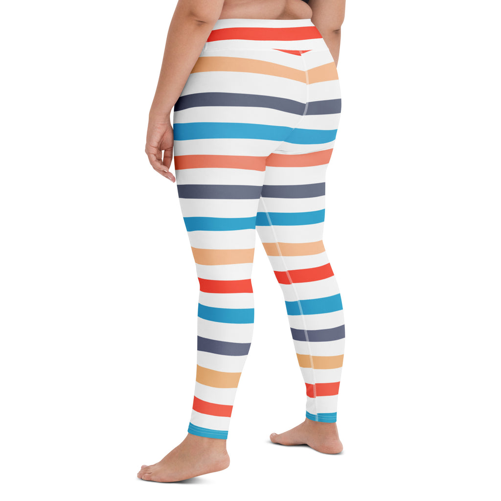 Women's Colorful Striped Beach Themed Buttery Soft Yoga Leggings - Quick Drying, High Waisted Comfort