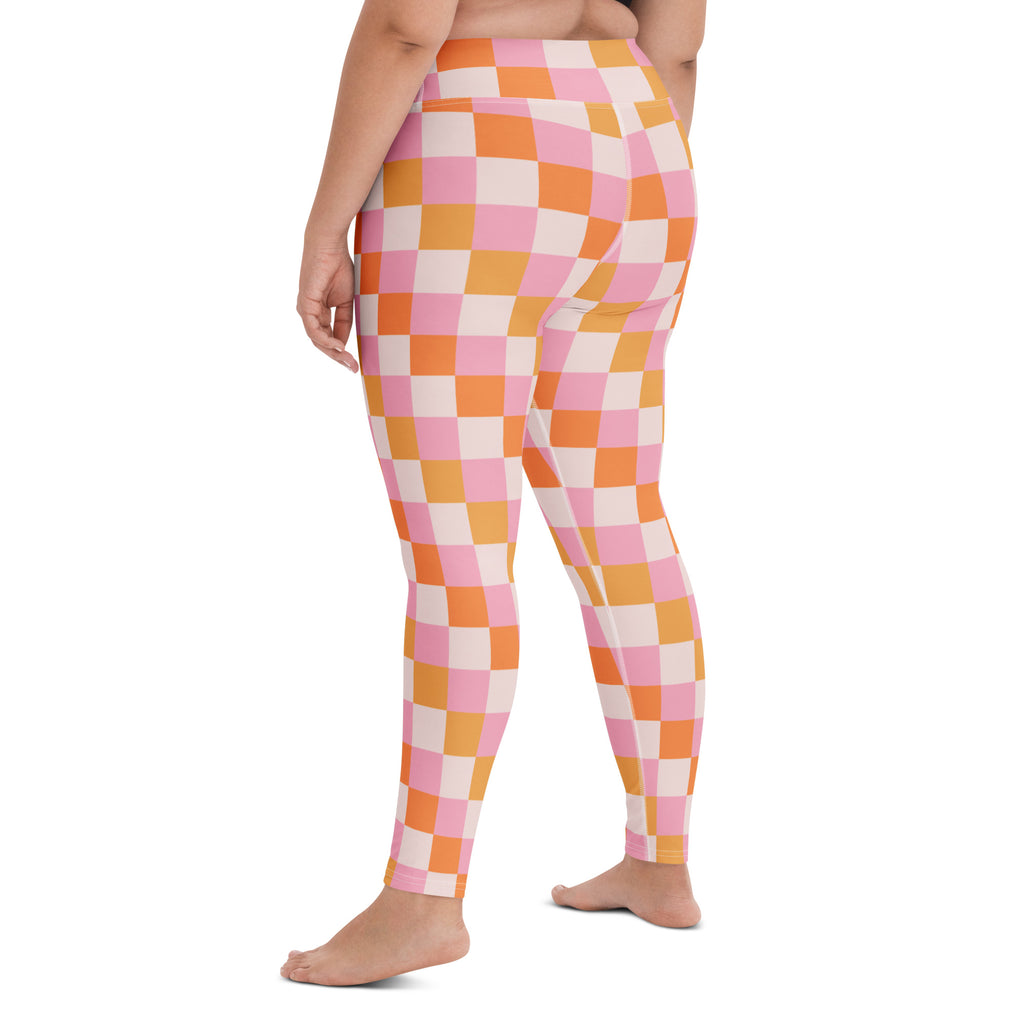Women's Sunset Checkerboard Buttery Soft Yoga Leggings - Quick Drying, High Waisted Comfort