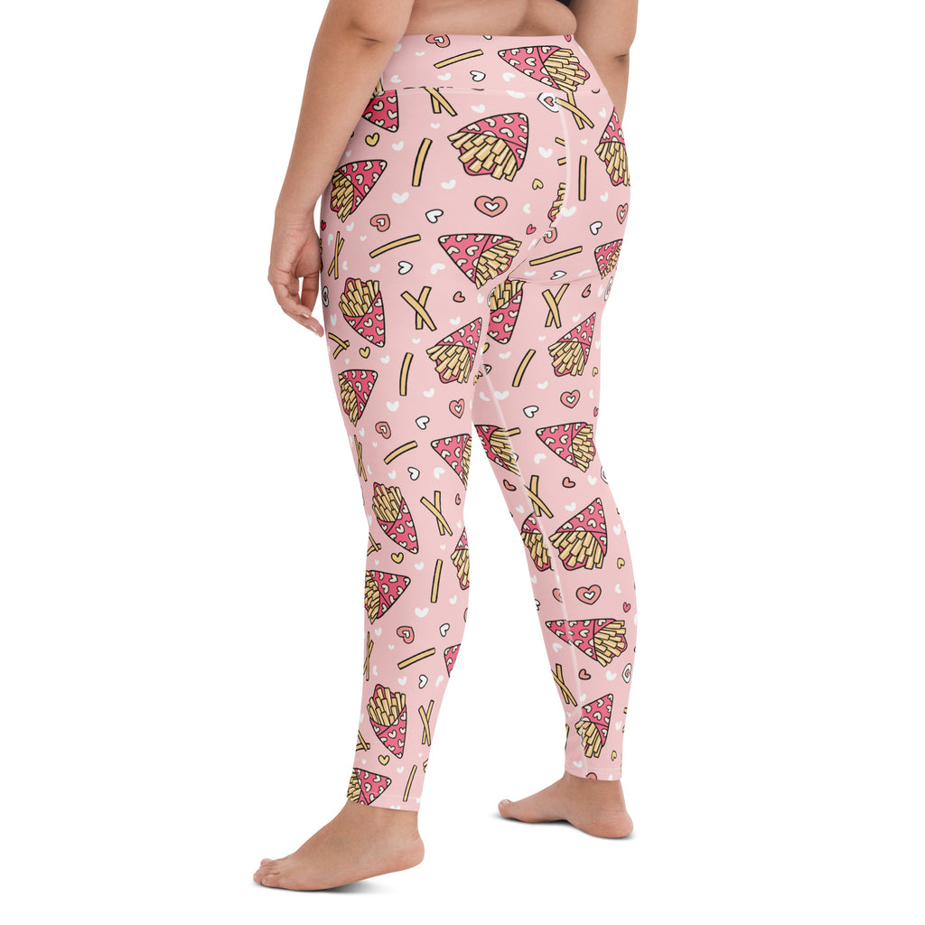 Women's Pink French Fries Buttery Soft Yoga Leggings - Quick Drying, High Waisted Comfort