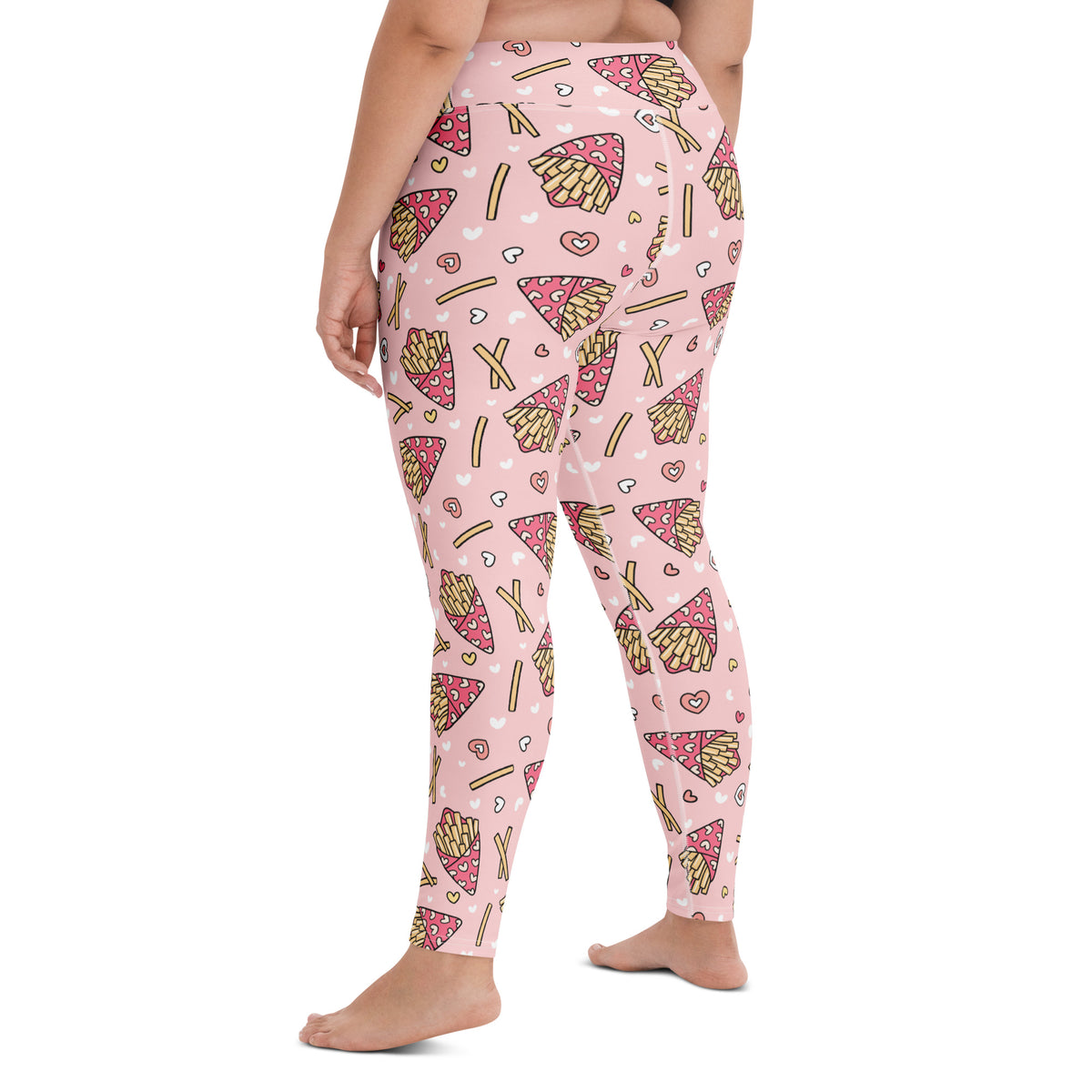 Women's Pink French Fries Buttery Soft Yoga Leggings - Quick Drying, High Waisted Comfort