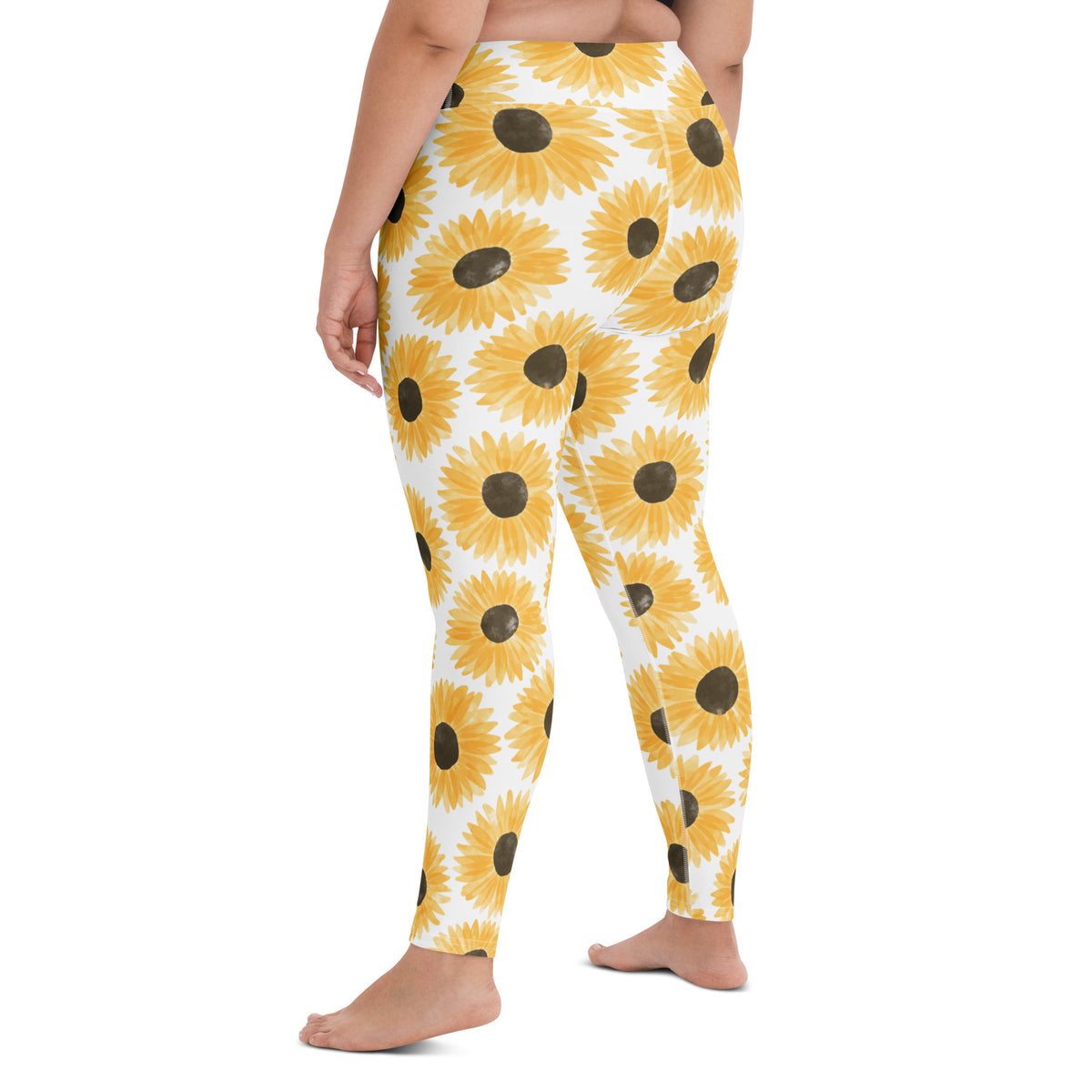 Women's Watercolor Sunflower Buttery Soft Yoga Leggings - Quick Drying, High Waisted Comfort