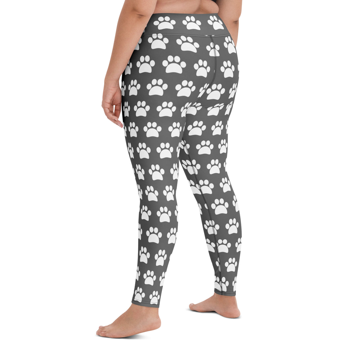 Women's Gray Paw Print Buttery Soft Yoga Leggings - Quick Drying, High Waisted Comfort