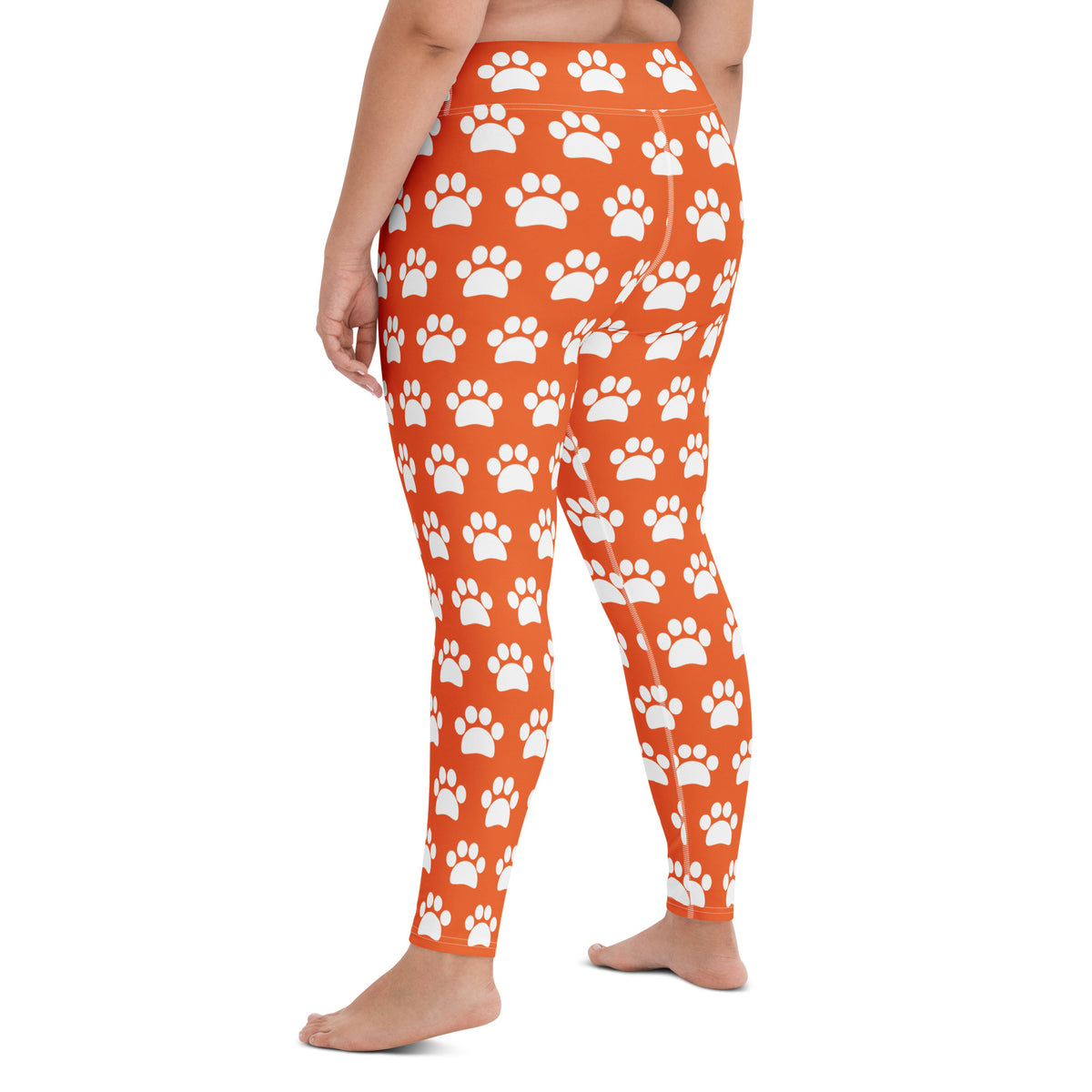 Women's Orange Paw Print Buttery Soft Yoga Leggings - Quick Drying, High Waisted Comfort