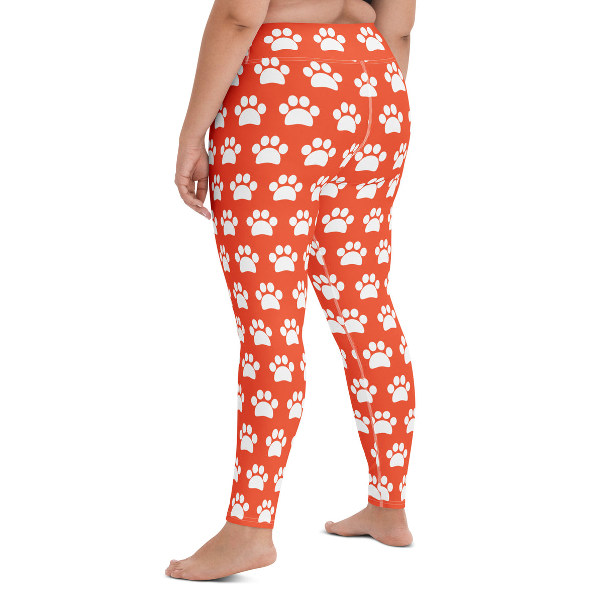 Women's Bright Orange Paw Print Buttery Soft Yoga Leggings - Quick Drying, High Waisted Comfort