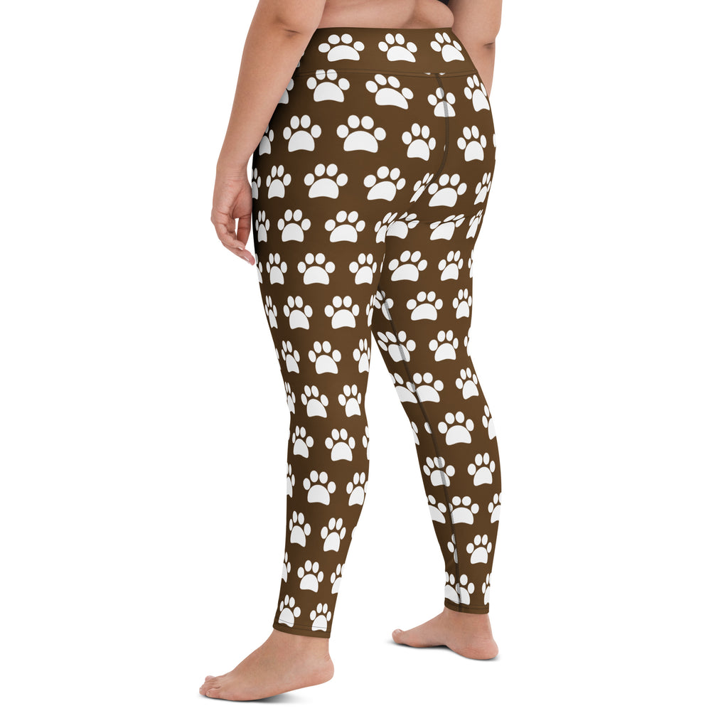 Women's Brown Paw Print Buttery Soft Yoga Leggings - Quick Drying, High Waisted Comfort