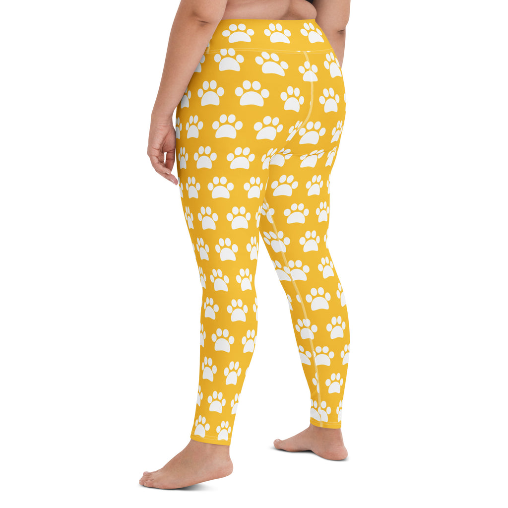 Women's Yellow Paw Print Buttery Soft Yoga Leggings - Quick Drying, High Waisted Comfort