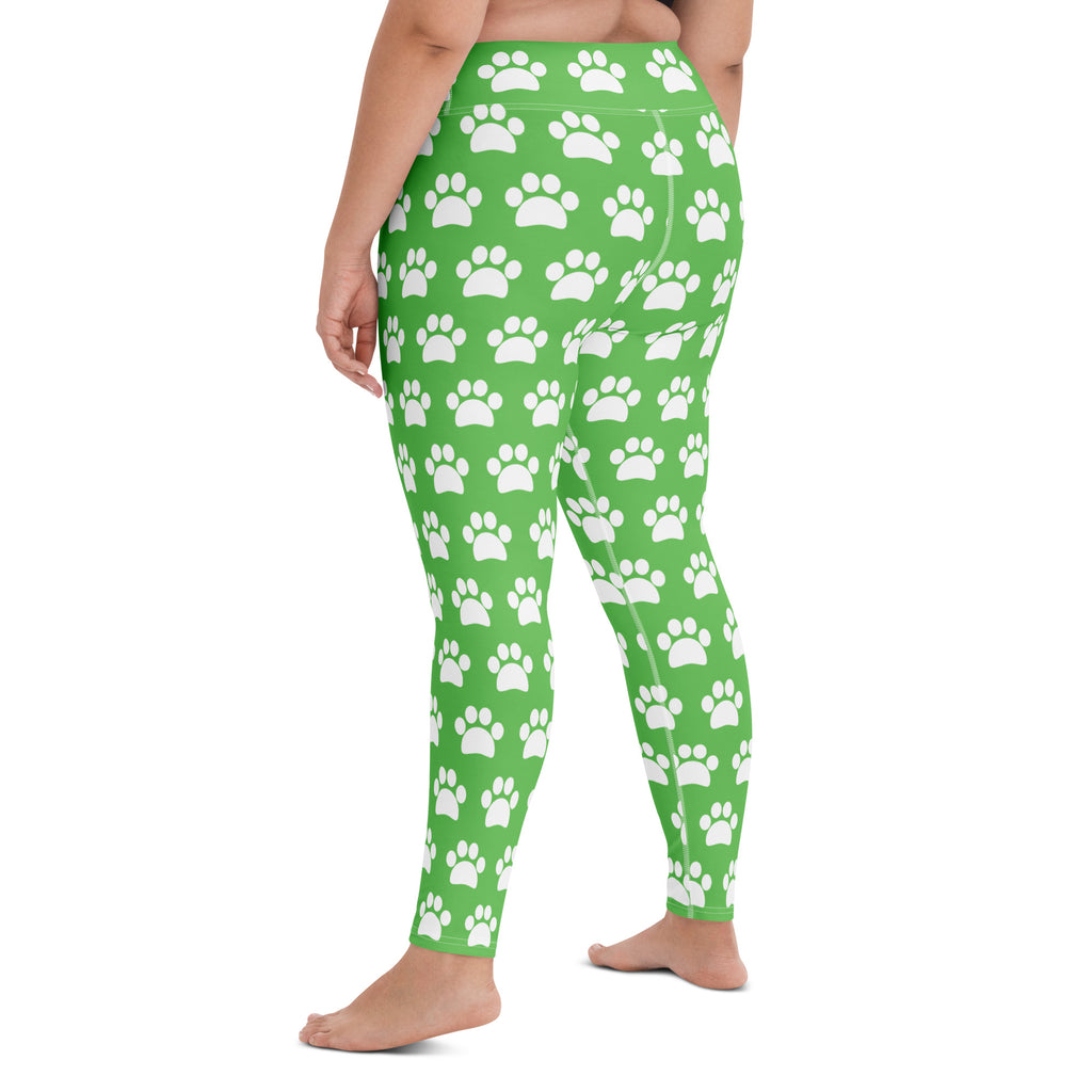 Women's Green Paw Print Buttery Soft Yoga Leggings - Quick Drying, High Waisted Comfort