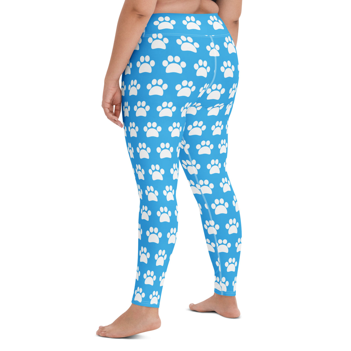 Women's Light Blue Paw Print Buttery Soft Yoga Leggings - Quick Drying, High Waisted Comfort