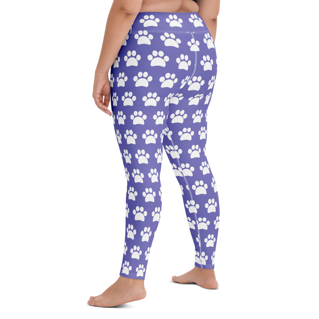 Women's Purple Paw Print Buttery Soft Yoga Leggings - Quick Drying, High Waisted Comfort