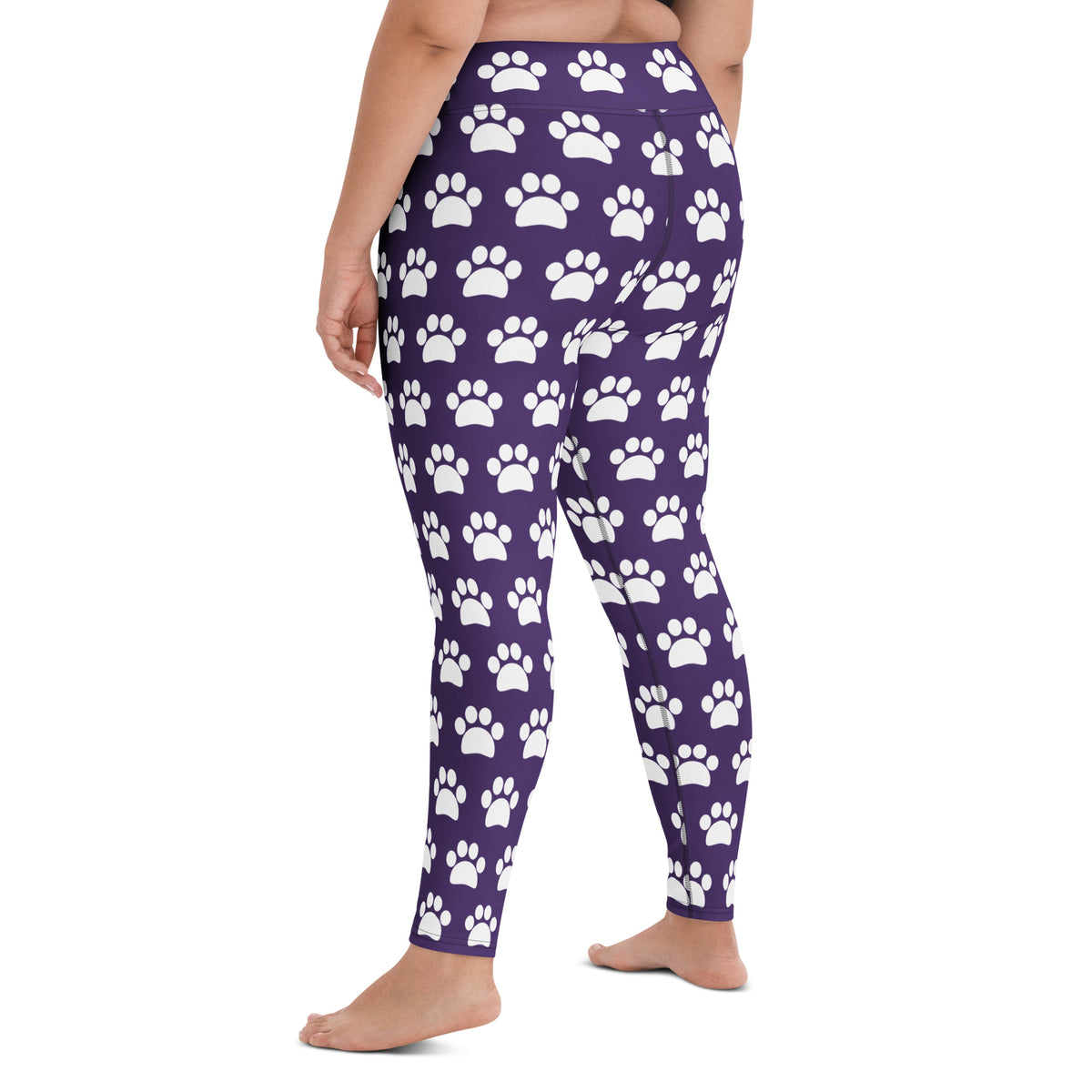 Women's Dark Purple Paw Print Buttery Soft Yoga Leggings - Quick Drying, High Waisted Comfort