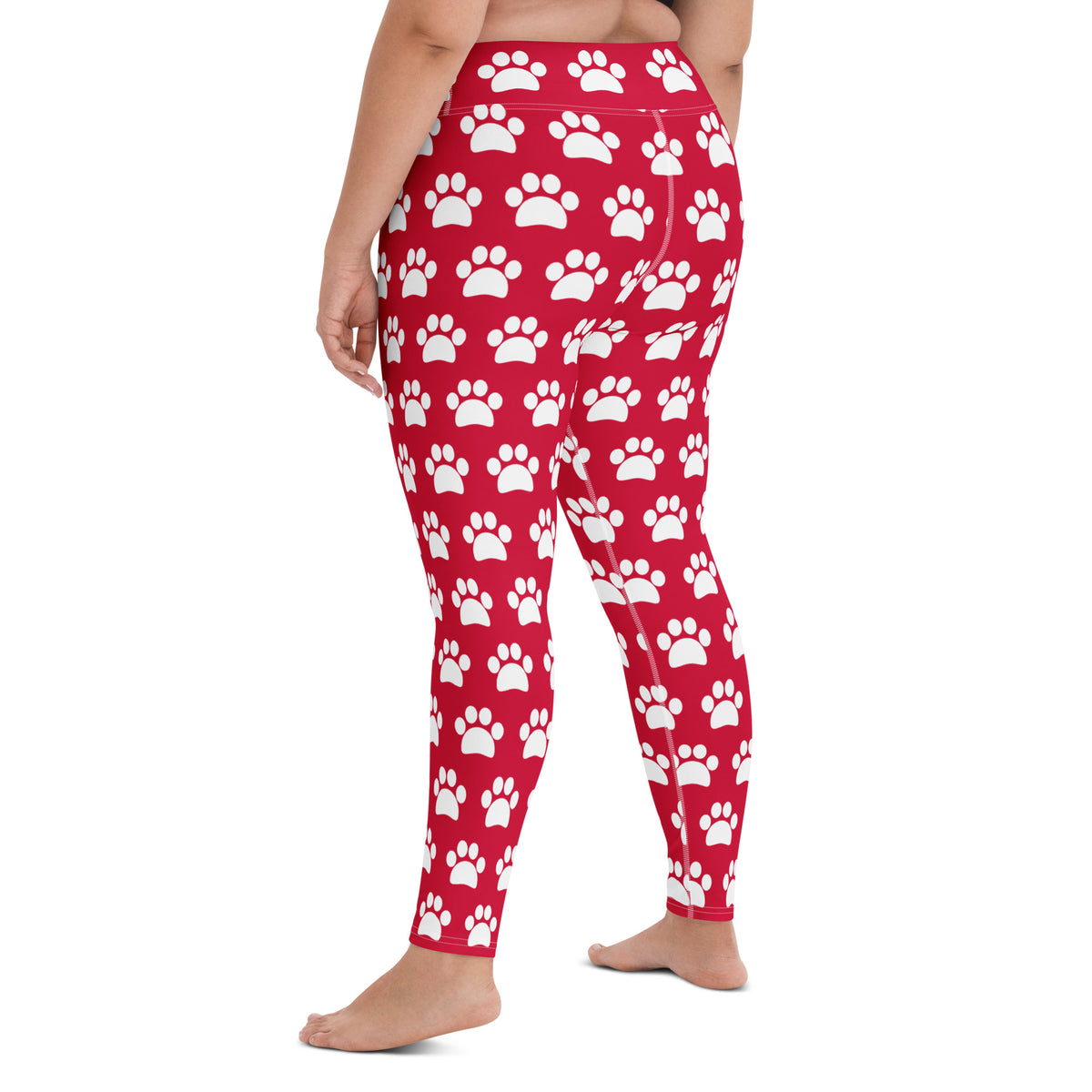 Women's Crimson Red Paw Print Buttery Soft Yoga Leggings - Quick Drying, High Waisted Comfort