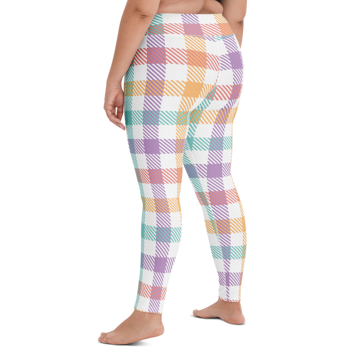 Women's Colorful Pastel Plaid Buttery Soft Yoga Leggings - Quick Drying, High Waisted Comfort