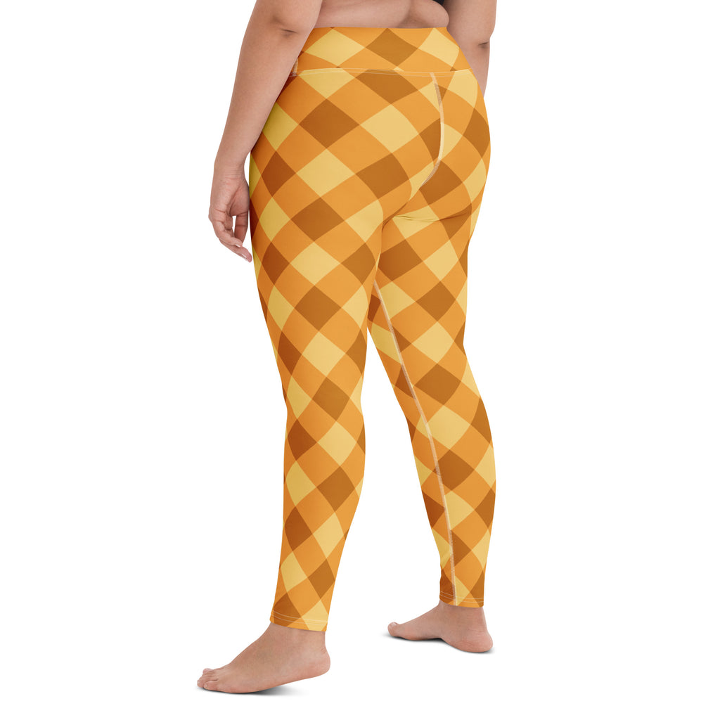 Women's Orange Plaid Buttery Soft Yoga Leggings - Quick Drying, High Waisted Comfort