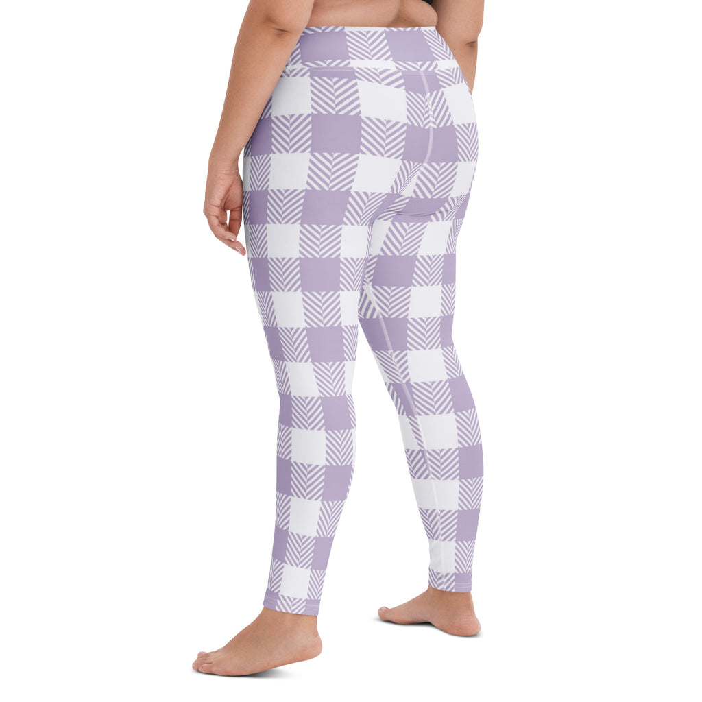 Women's Lavender Purple Plaid Buttery Soft Yoga Leggings - Quick Drying, High Waisted Comfort