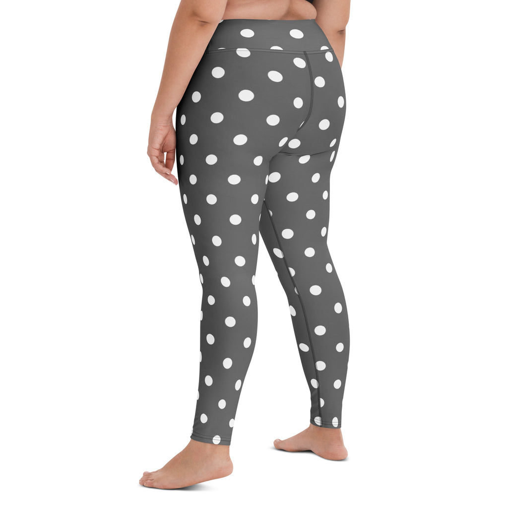 Women's Gray Polka Dot Buttery Soft Yoga Leggings - Quick Drying, High Waisted Comfort