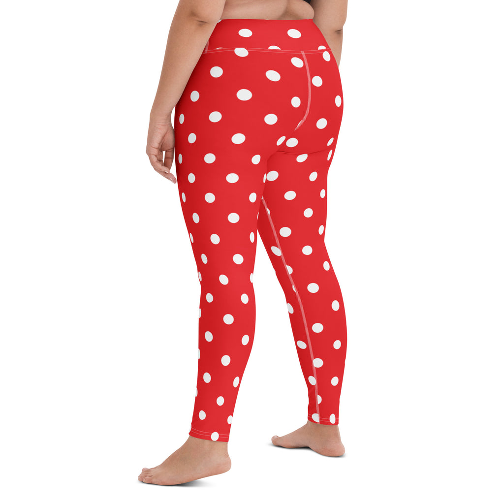 Women's Red Polka Dot Buttery Soft Yoga Leggings - Quick Drying, High Waisted Comfort