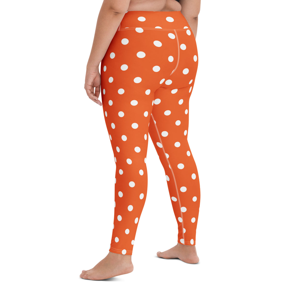 Women's Orange Polka Dot Buttery Soft Yoga Leggings - Quick Drying, High Waisted Comfort