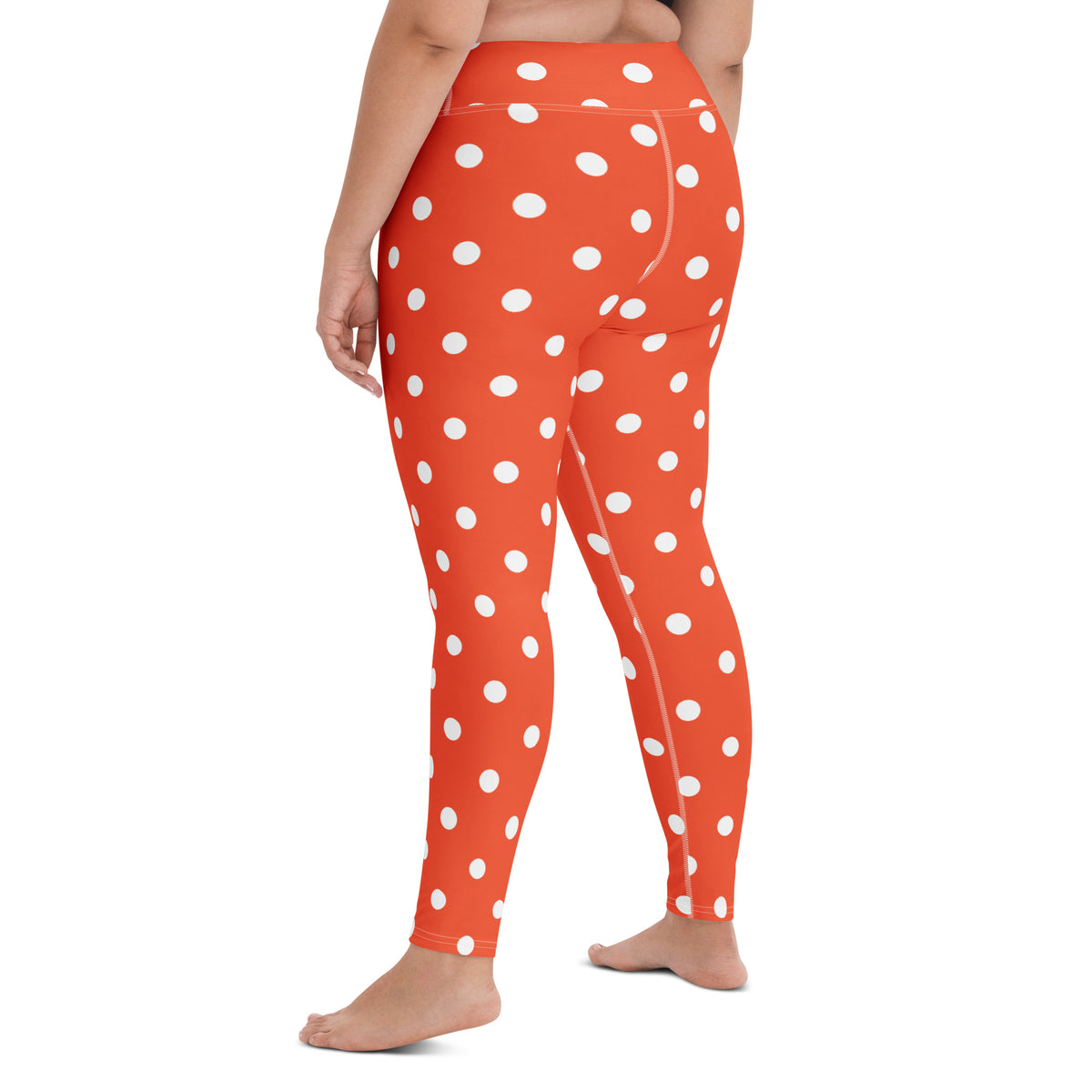Women's Bright Orange Polka Dot Buttery Soft Yoga Leggings - Quick Drying, High Waisted Comfort