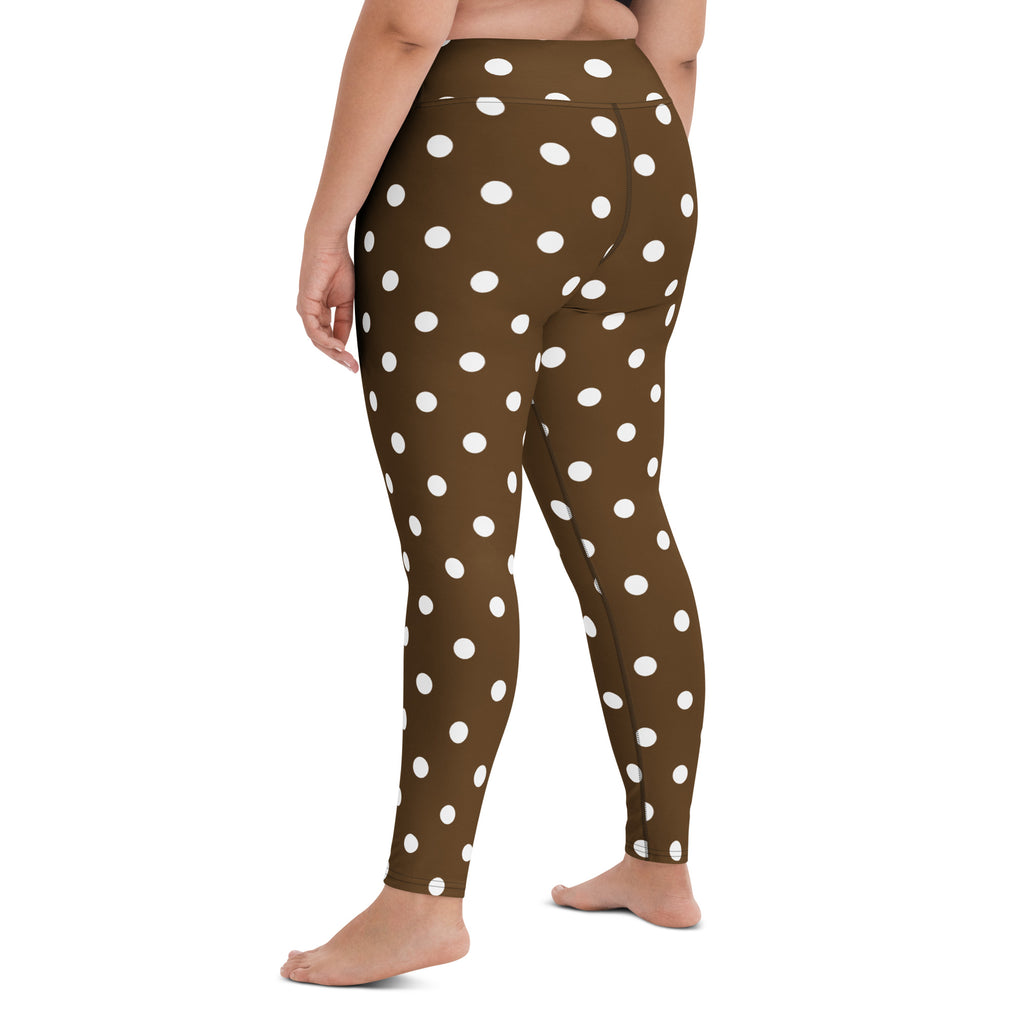 Women's Brown Polka Dot Buttery Soft Yoga Leggings - Quick Drying, High Waisted Comfort