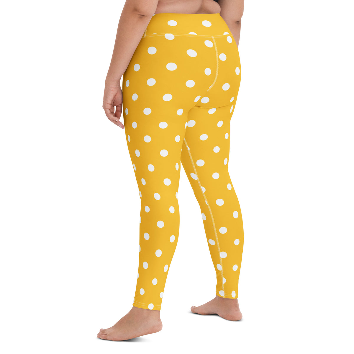 Women's Yellow Polka Dot Buttery Soft Yoga Leggings - Quick Drying, High Waisted Comfort