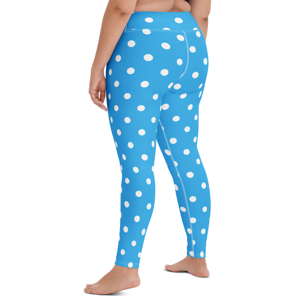 Women's Bright Sky Blue Polka Dot Buttery Soft Yoga Leggings - Quick Drying, High Waisted Comfort