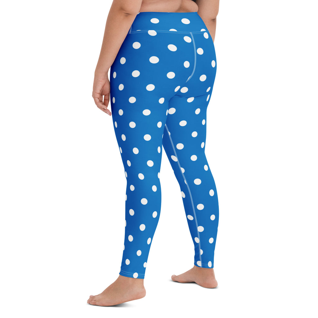 Women's Royal Blue Polka Dot Buttery Soft Yoga Leggings - Quick Drying, High Waisted Comfort