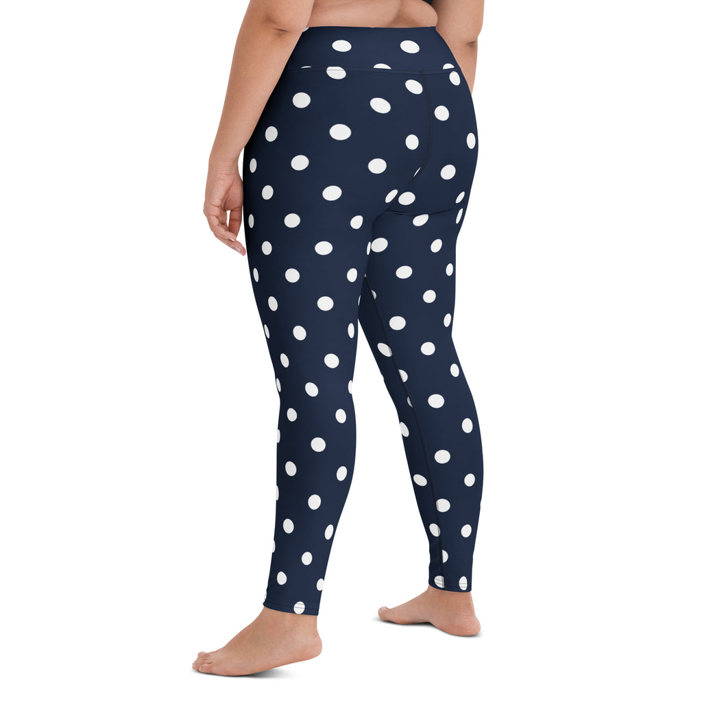 Women's Navy Blue Polka Dot Buttery Soft Yoga Leggings - Quick Drying, High Waisted Comfort