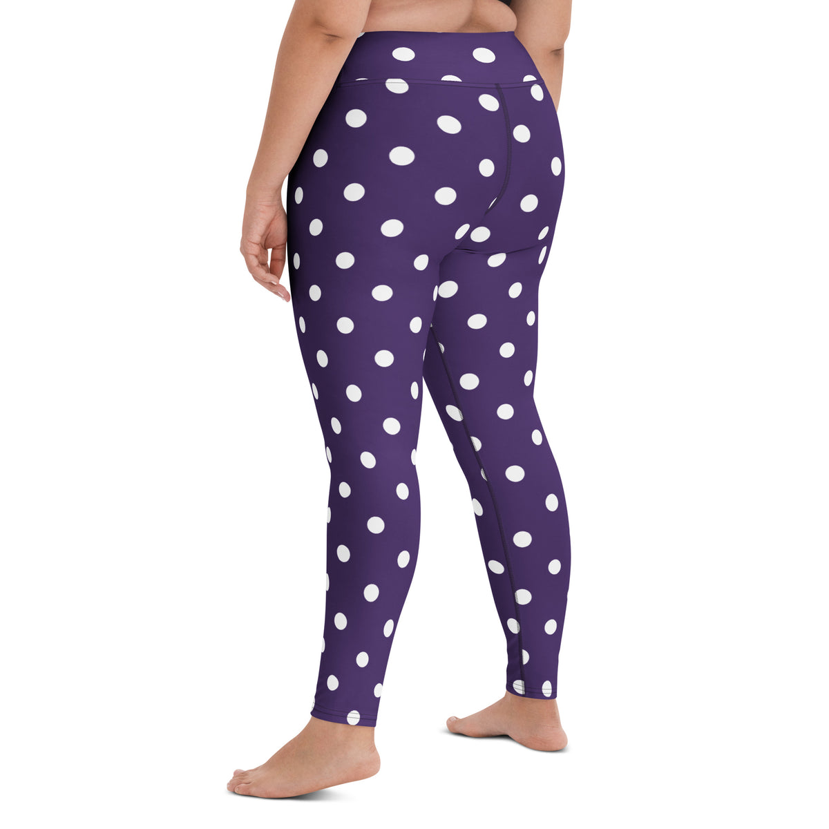 Women's Dark Purple Polka Dot Buttery Soft Yoga Leggings - Quick Drying, High Waisted Comfort