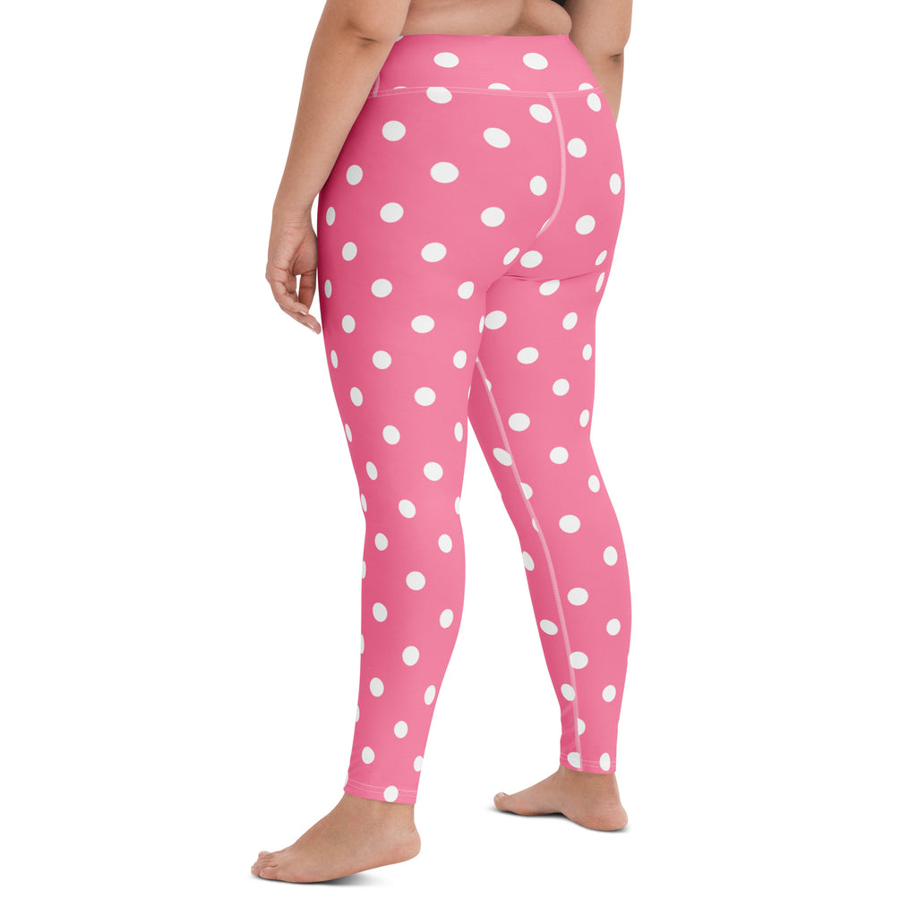 Women's Pink Polka Dot Buttery Soft Yoga Leggings - Quick Drying, High Waisted Comfort