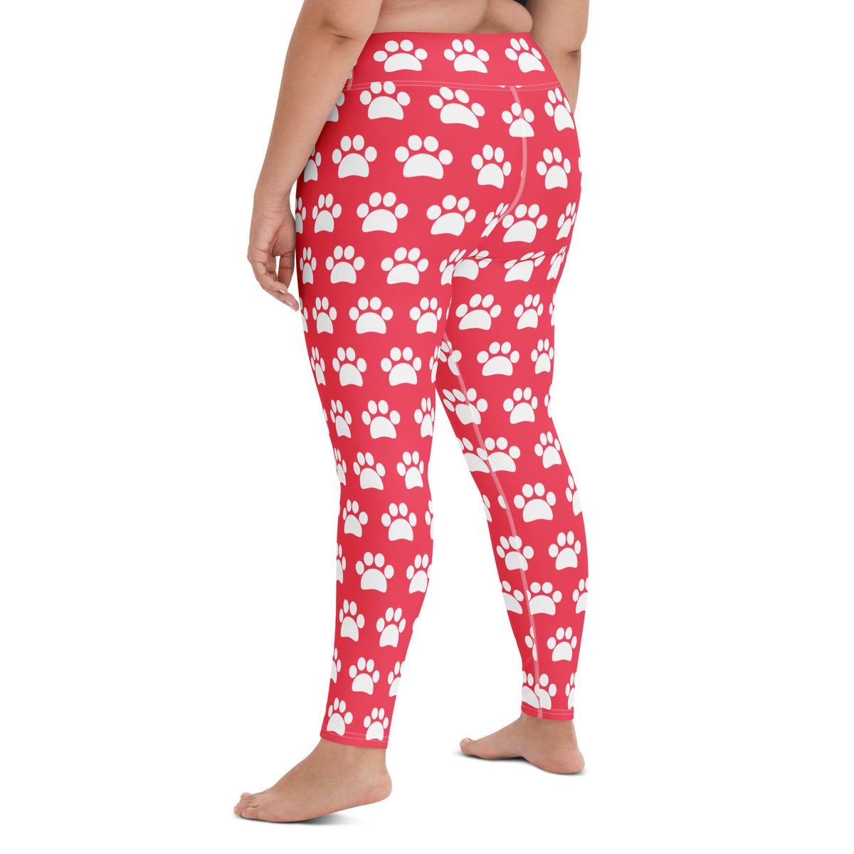 Women's Bright Pink Paw Print Buttery Soft Yoga Leggings - Quick Drying, High Waisted Comfort