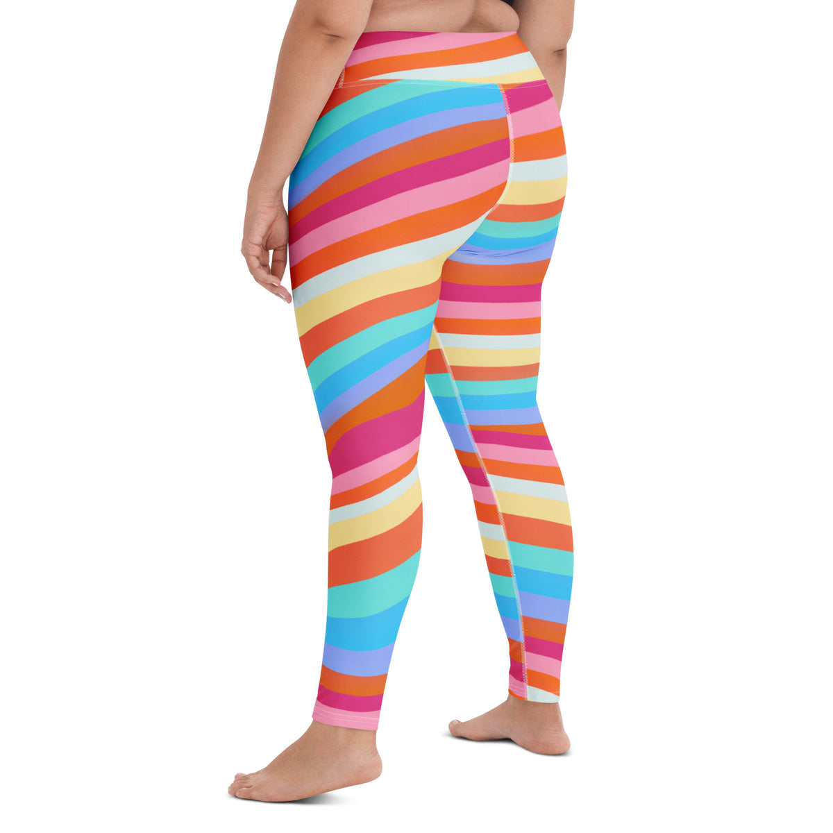Women's Sand Rainbow Stripe Buttery Soft Yoga Leggings - Quick Drying, High Waisted Comfort