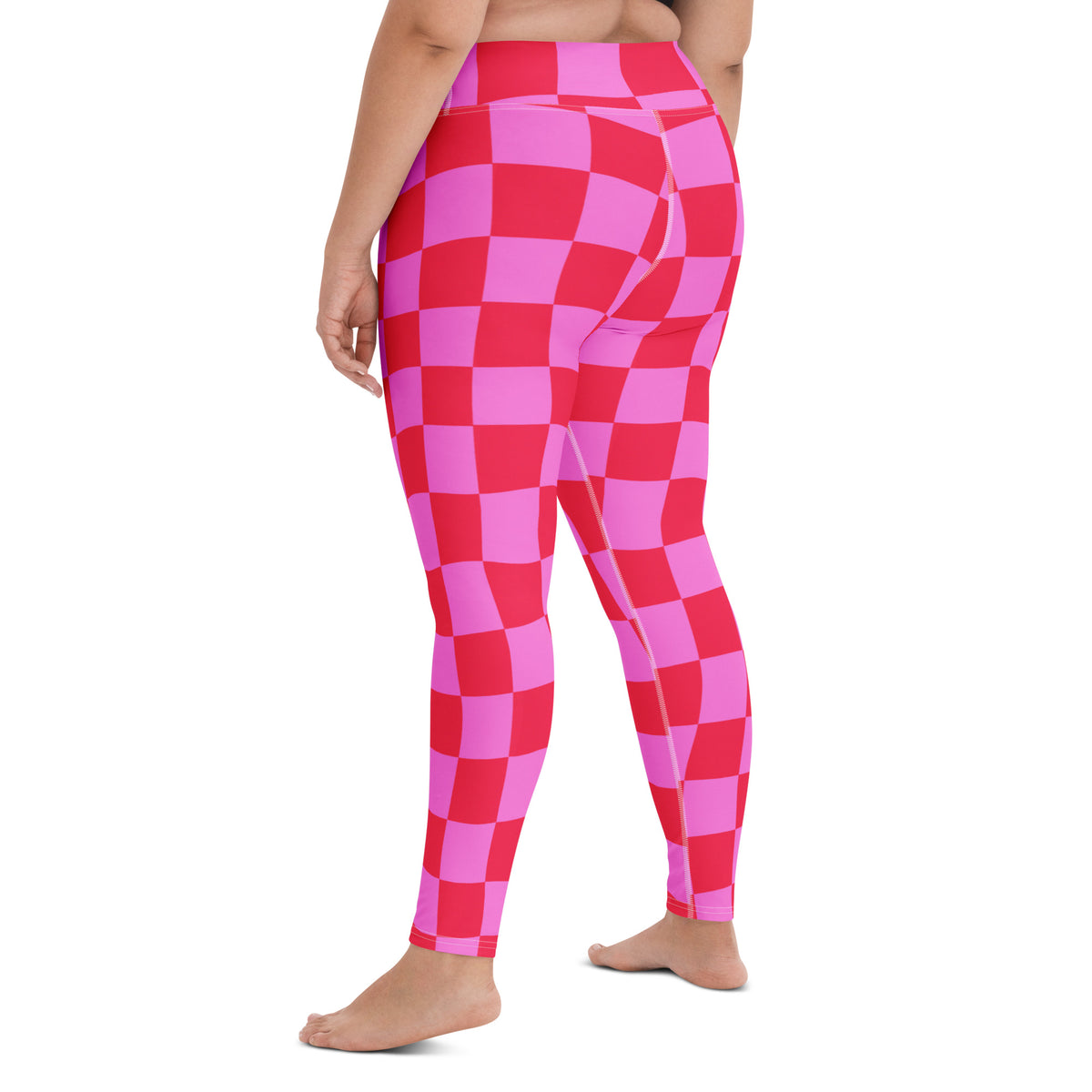 Women's Hot Pink Wavy Checkered Buttery Soft Yoga Leggings - Quick Drying, High Waisted Comfort