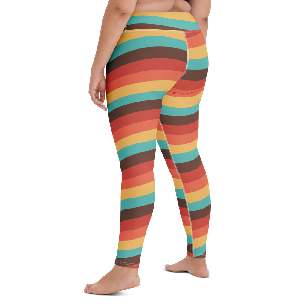 Women's Retro Rainbow Stripe Buttery Soft Yoga Leggings - Quick Drying, High Waisted Comfort