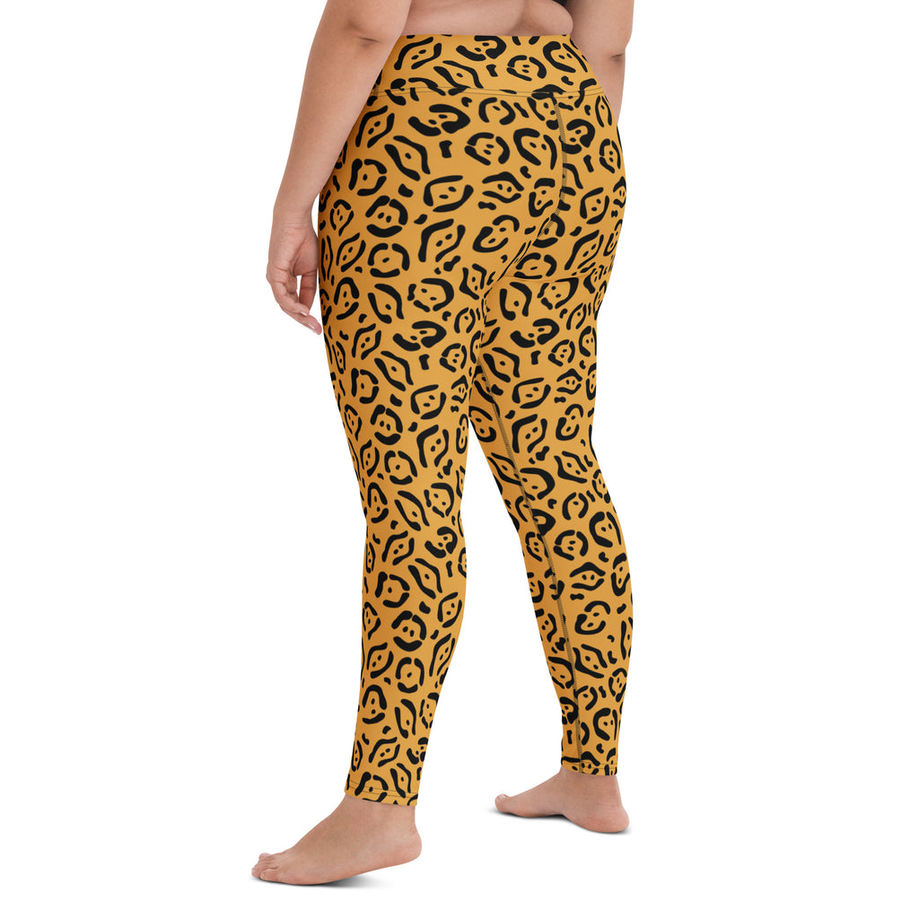 Women's Gold Leopard Print Buttery Soft Yoga Leggings - Quick Drying, High Waisted Comfort