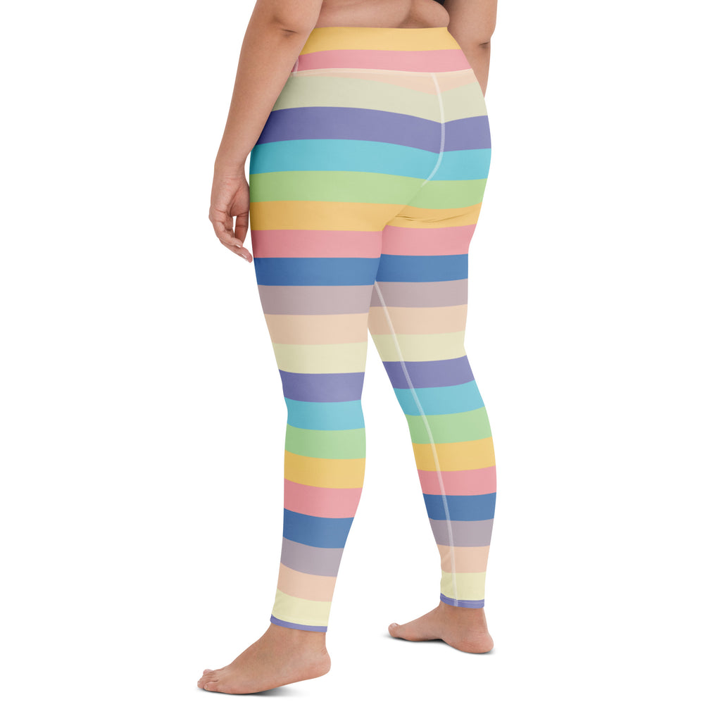 Women's Pastel Light Rainbow Striped Buttery Soft Yoga Leggings - Quick Drying, High Waisted Comfort