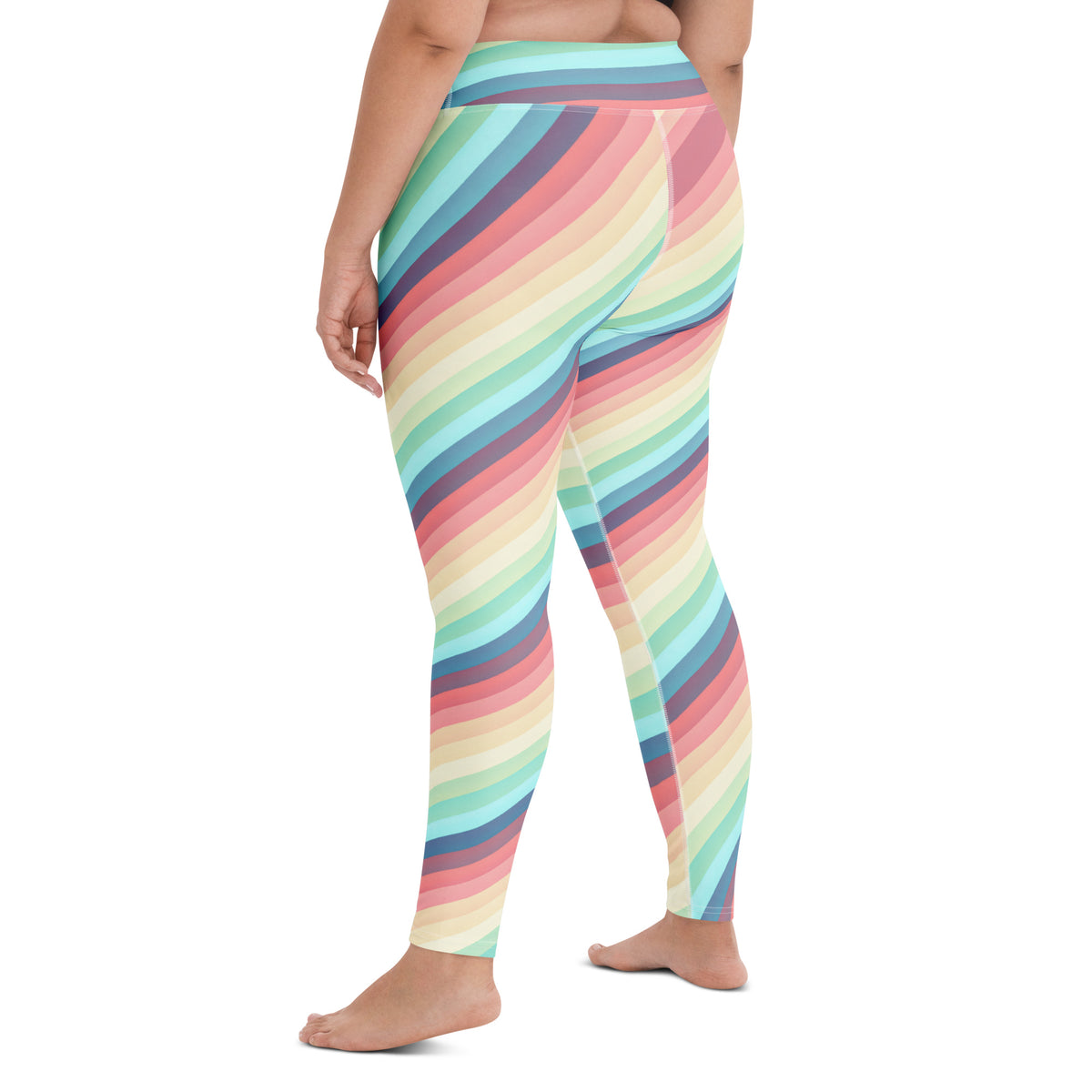 Women's Pastel Retro Striped Buttery Soft Yoga Leggings - Quick Drying, High Waisted Comfort