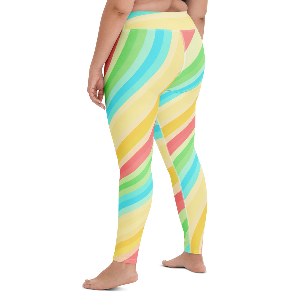 Women's Sand Rainbow Striped Buttery Soft Yoga Leggings - Quick Drying, High Waisted Comfort