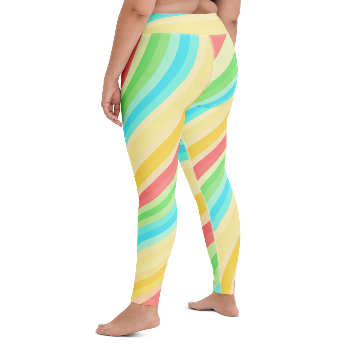 Women's Sand Rainbow Striped Buttery Soft Yoga Leggings - Quick Drying, High Waisted Comfort