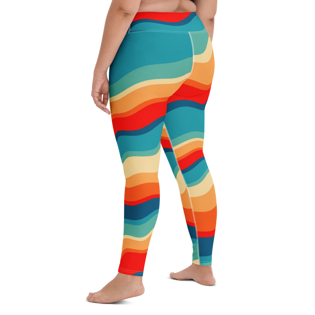 Women's Colorful Retro Wavy Stripe Buttery Soft Yoga Leggings - Quick Drying, High Waisted Comfort